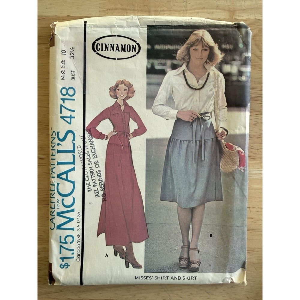 McCall's CINNAMON Pattern 4718 Misses' Boho Shirt & Skirt VTG 1975 RARE Size 10